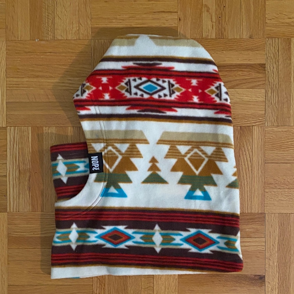 Tribal Patterned Hood - Red, Brown, Cream
